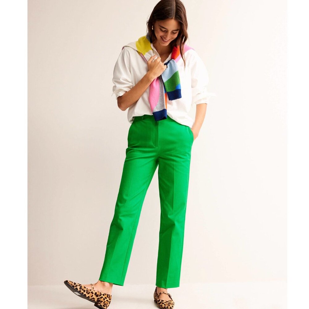 Boden Kew Bi Stretch Pants Green Womens US 2 Long Cotton Tapered Straight Ankle - Picture 1 of 16